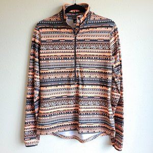 Women's Nike PRO DRI-FIT long sleeve pullover in peach/black/gray digital print